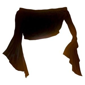 Blue Blush Long Flutter Sleeve Crop Top Black Small